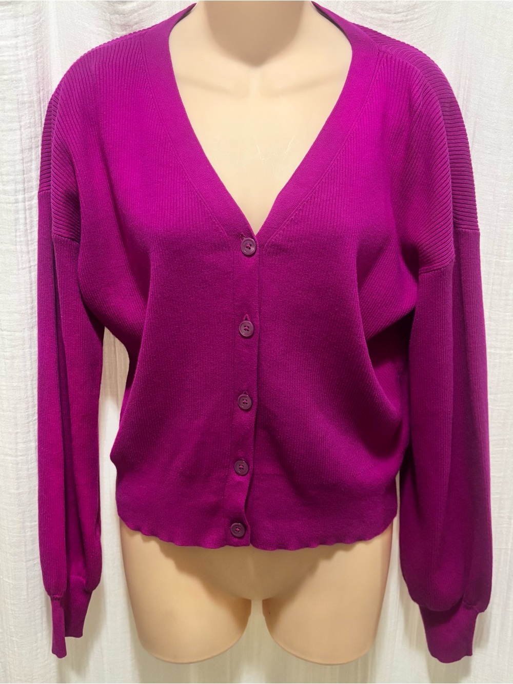 Lauren Ralph Lauren Womens Purple Knit V-Neck Button Front Cardigan Sweater S
